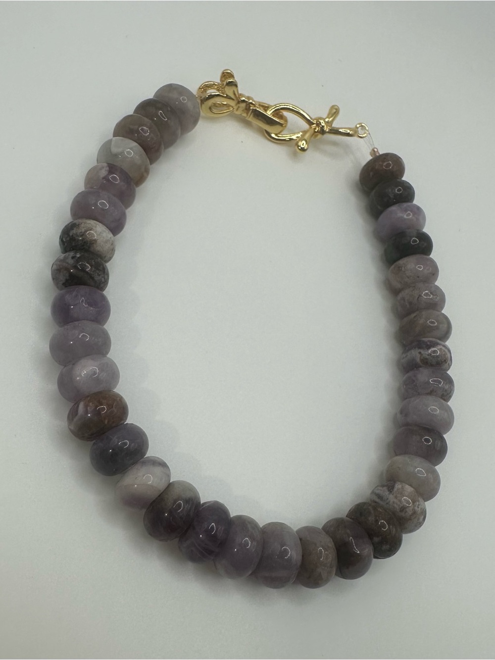 Gold Clasp Amethyst Beaded Bracelet - Purple Gemstone